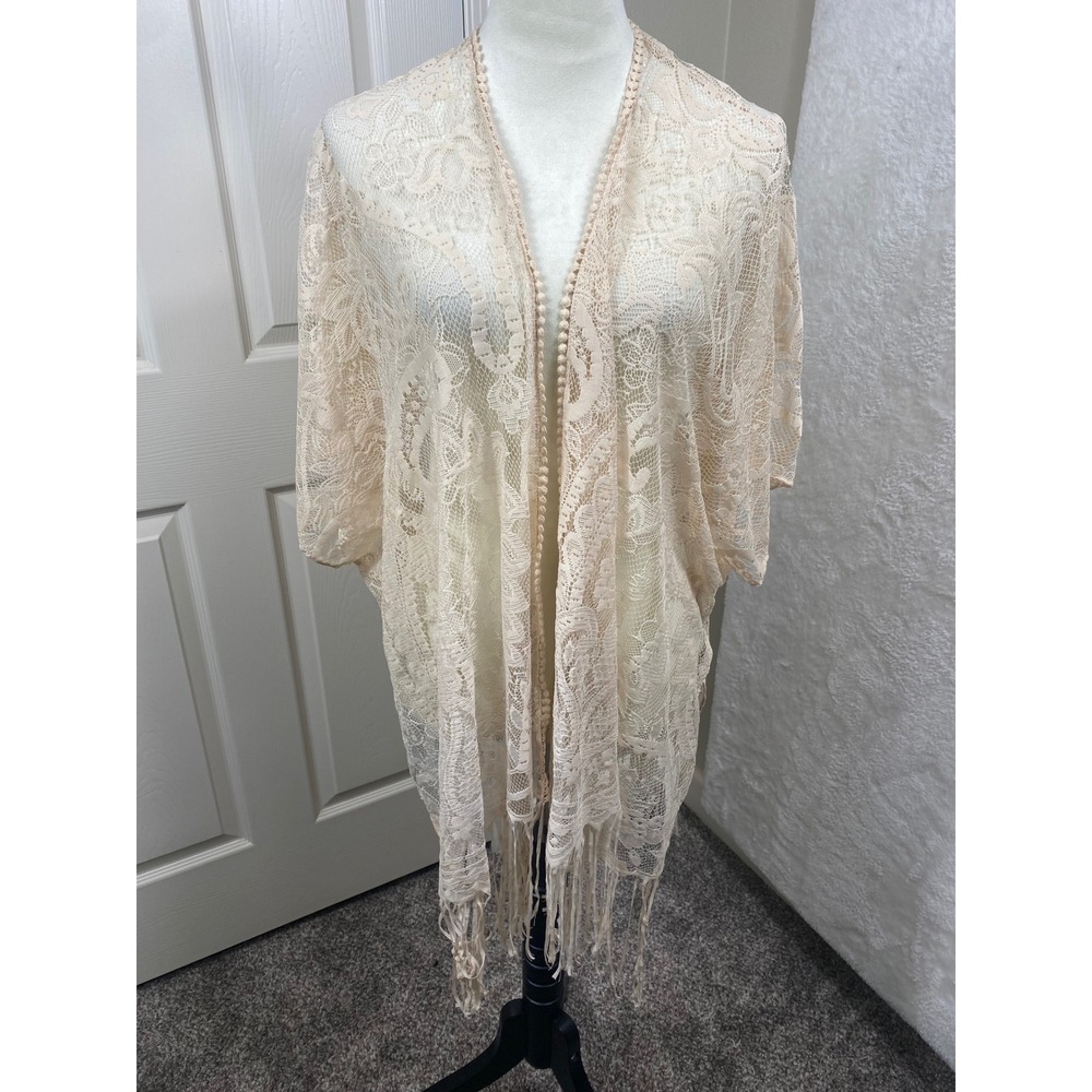 Mixit Lace Kimono Open Front Fringe Cover Up Bohemian‎ One Size